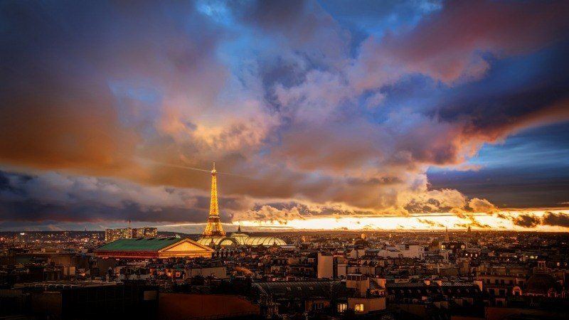 wallpaper ville Paris soleil nuage tour Eiffel