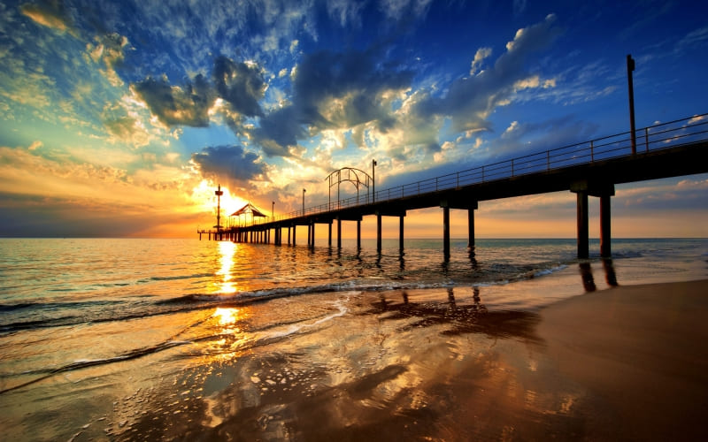 fond écran HD plage embarcadère ponton coucher de soleil wallpaper HD photo