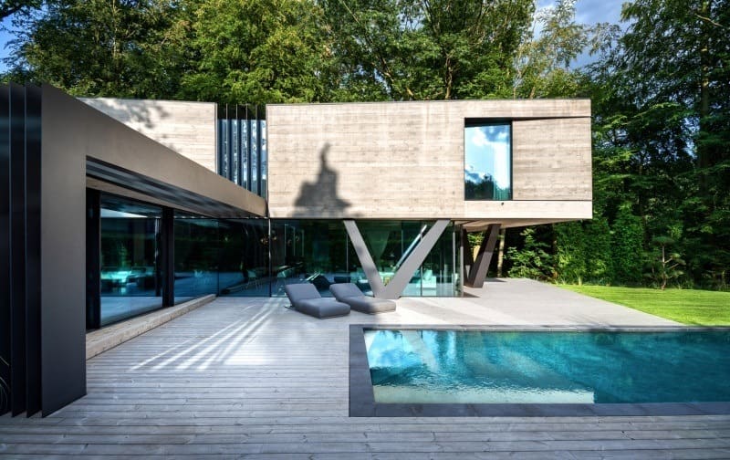 fond ecran HD architecture maison piscine moderne structure métal et bois télécharger photo image picture