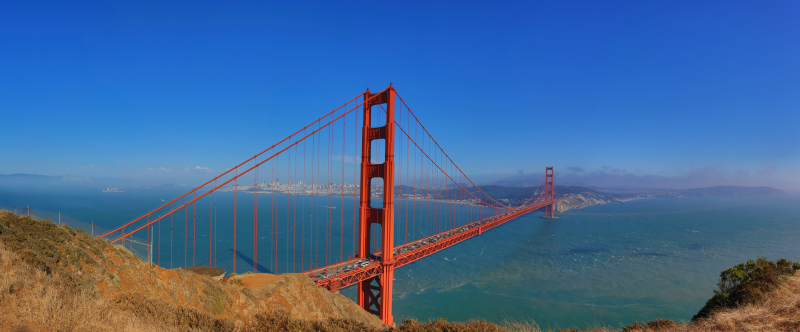 Fond écran HD 4K panoramique pont mer Golden Gate San Francisco USA rouge