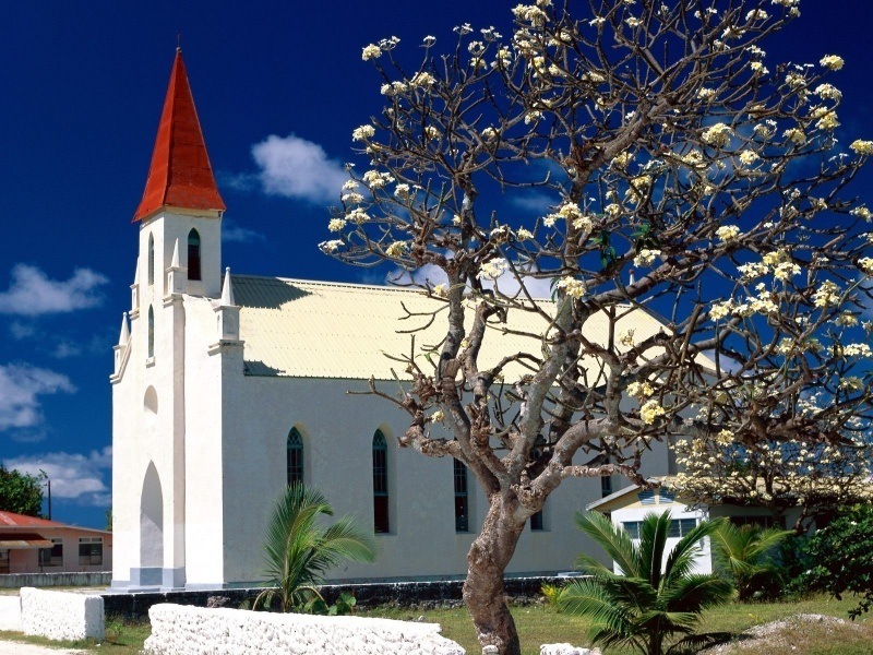 Eglise blanche polynésie wallpaper