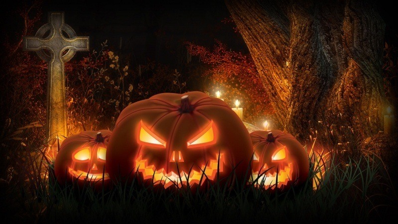 fond d'écran HD Halloween wallpaper background scary spooky cemetery pumpkins