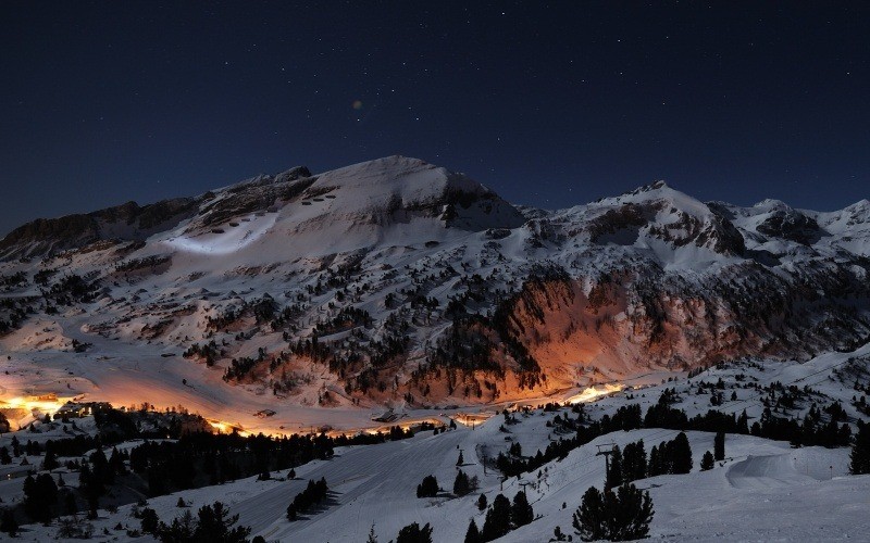 Winter night wallpaper hiver la nuit en montagne fond d'écran HD photo