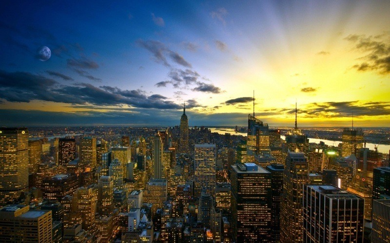 New York in the evening le soir wallpaper fond écran gratuit HD background