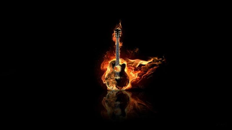 Fond écran HD image guitare en feu flamme téléchargement gratuit wallpaper PC Mac OS tablette smartphone