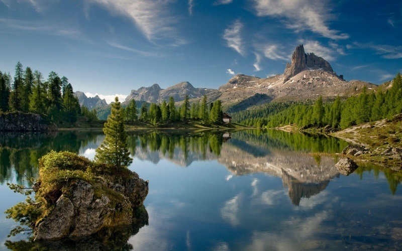 Fond écran HD lac de montagne été effet miroir ciel téléchargement gratuit wallpaper photo PC Mac tablette smartphone