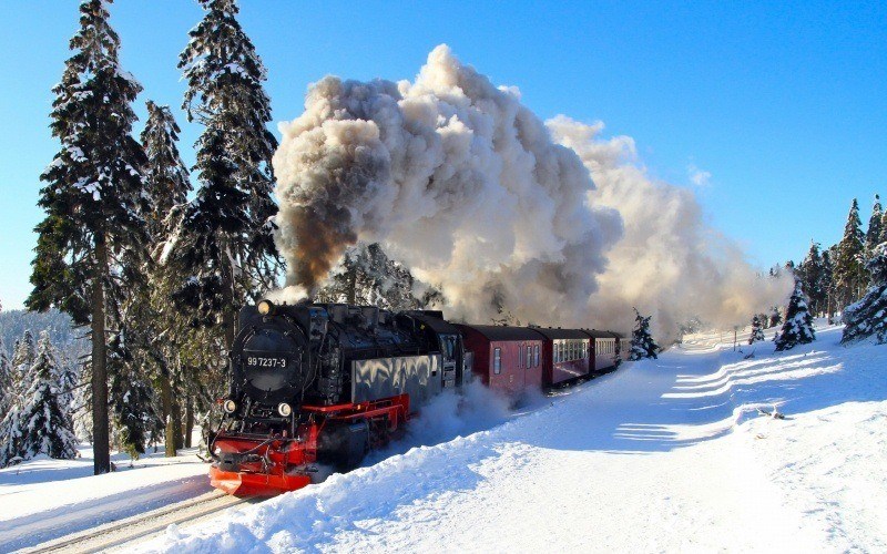 train neige locomotive vapeur fond écran