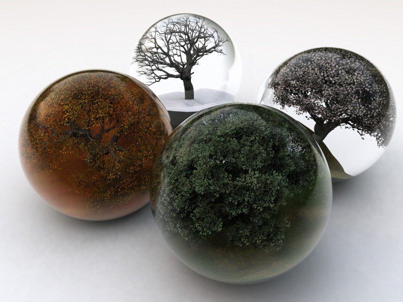 fond d'écran HD 3D 4 saisons arbre dans boule de verre image pc portable windows télécharger