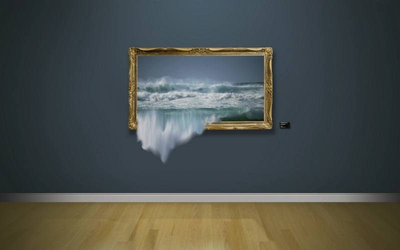 abstrait vague déferlante sortant tableau au mur
