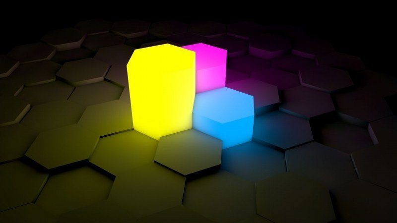 fond d'écran abstrait 3D art hexagone jaune rose bleu lumineux dalle picture abstract light wallpaper image bureau