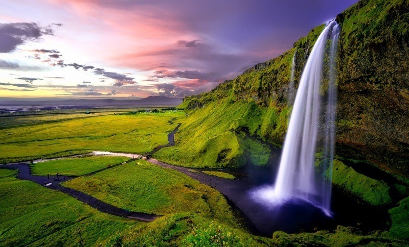 fond d'écran HD photo haute cascade pont paysage verdure rivière wallpaper