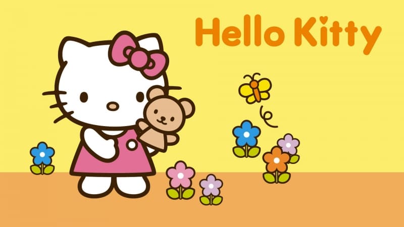 Wallpaper Hello Kitty HD fleurs ourson peluche fond écran