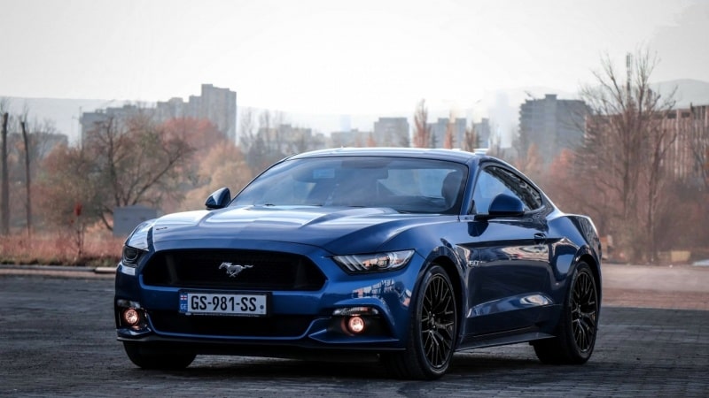 wallpaper Ford Mustang bleu 2018
