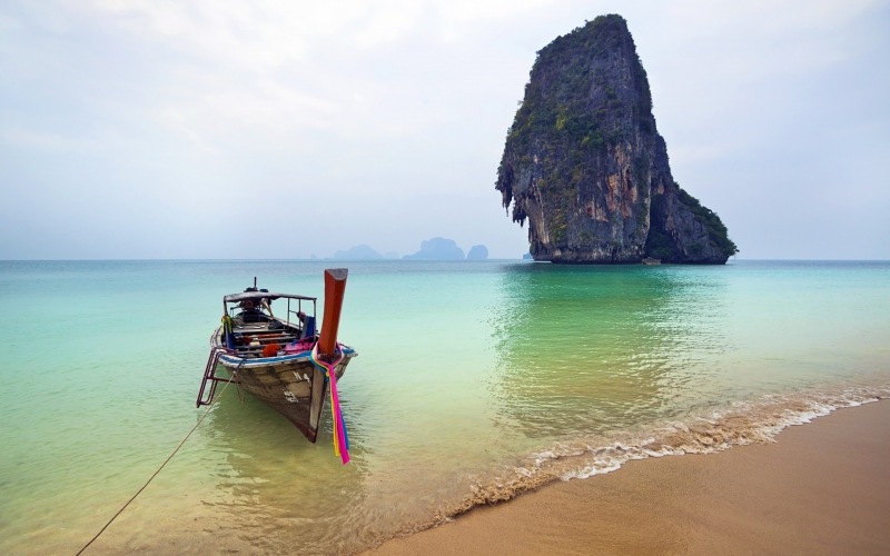 bateau plage Phra Nang Beach Thaïlande wallpaper