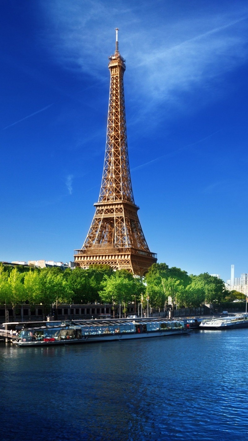 Wallpaper smartphone Tour Eiffel Paris France photo Seine ciel bleu télécharger download picture free fond d'écran