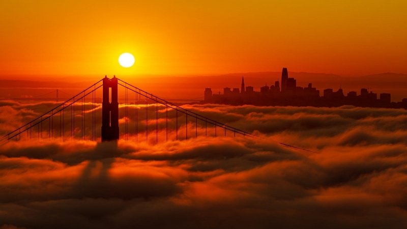 Coucher de soleil sur pont USA New York