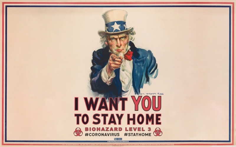 Fond ecran HD affiche restez chez vous coronavirus covid 19 i want you stay home biohazard level 3 image dessin wallpaper picture