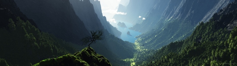 Fond écran HD vue panoramique paysage de montagne avec lac arbres forêt wallpaper