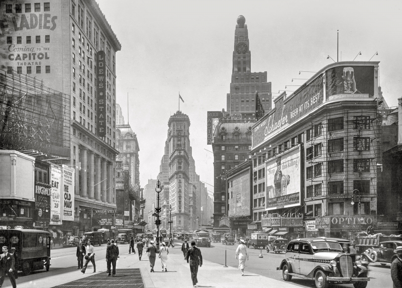 Fond d'écran HD ville New York city rue vieille voitures photo noir et blanc monochrome immeuble Flatiron wallpaper PC Mac