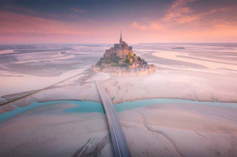 Fond écran HD paysage baie Mont St Michel France marée basse le soir background wallpaper arrière plan