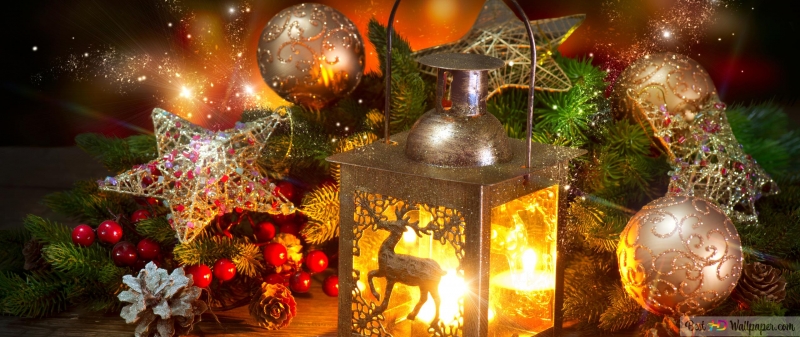 Noël Christmas bougie lanterne et ornements