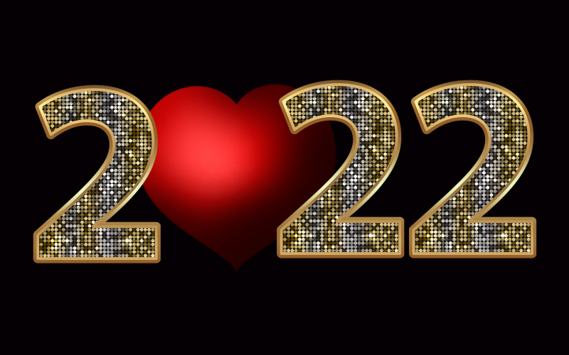 2022 fête réveillon nouvelle année coeur rouge Fond d'écran HD 2022 fête réveillon nouvelle année cœur rouge et lettre dorée