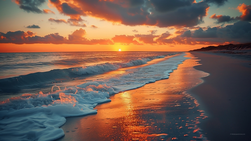 Coucher de soleil sur plage 4K fond d'écran HD photo télécharger gratuit pour PC smartphone Mac Apple