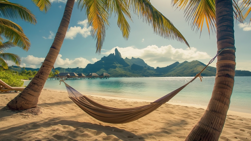 Hamac sur plage de Bora Bora polynésie Fond écran HD Hamac sur plage de Bora Bora polynésie française photo wallpaper
