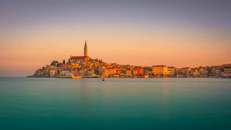 Wallpaper Coucher de Soleil sur la ville Rovinj mer Adriatique